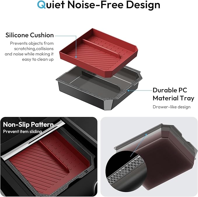 Center Console Organizer Tray for Tesla Model Y Juniper 2025-2026 & Model 3 Highland 2024-2026 [Premium PC + Silent Silicone Liner] Cup Holder for Tesla Model Y Juniper Accessories
