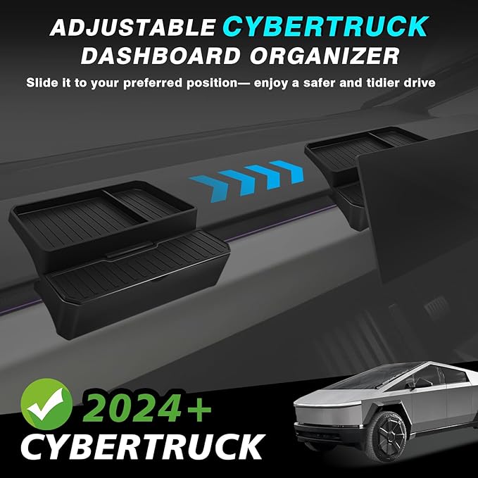 BestEvMod Sunglasses Holder Screen Dash Organizer Compatible with Tesla Cybertruck Accessories 2026 2025 2024 Pickup Dashboard Organizer Back Storage Box Tray Custom Fit Silicone