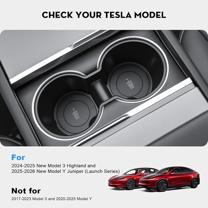 Cup Holder Insert for Tesla Model Y 2026 TPE Center Console Drink Holder Accessories Compatible with 2025-2026 New Model Y Juniper and 2024-2026 Model 3