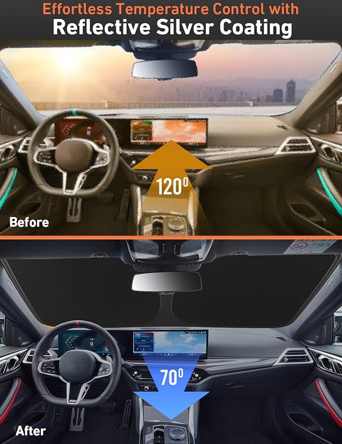 EcoNour Windshield Sunshade Compatible for BMW 3 Series F30/F31/F80/M3 2013-2016 2017 2018, Sun Visor for Front Windshield & Window Sun Shade Cover, UV Heat Blocker & Protector, Car Accessories