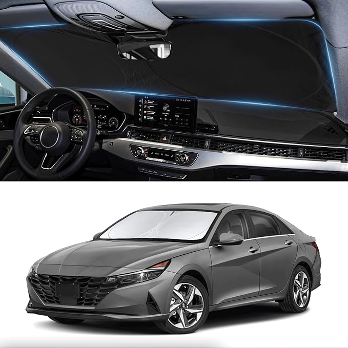 Custom Fit Sunshade for Elantra Windshield Sun Shade for 2021-2024 2025 2026 Hyundai Elantra Accessories Heat Insulation and Cooling Front Window Cover for Windshield for Elantra Interior Protection