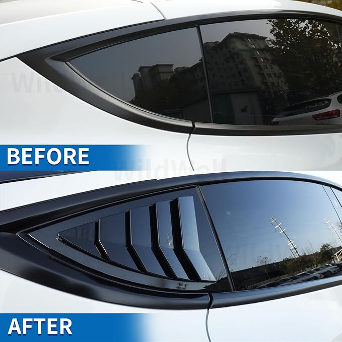WildWell Rear Side Window Louver Cover for 2020-2026 Tesla Model Y & Model Y Juniper, Side Window Louver Air Vent Scoop Sunshade Covers Exterior Accessories Glossy Black