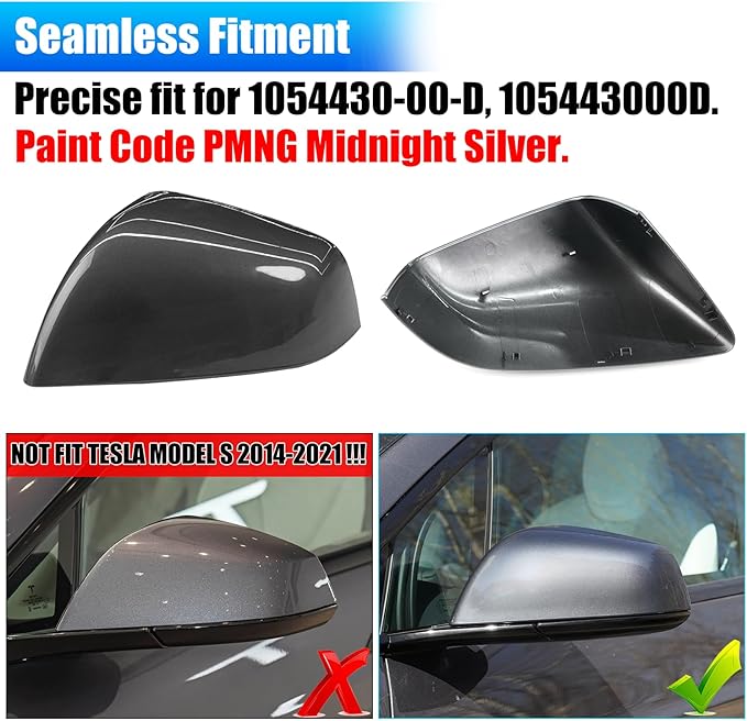 Jaronx Compatible with Tesla Model X Mirror Cover Replacement 2016-2025, Left Driver Side Clip-on Rear View Mirror Cover Cap for Tesla Model X Accessories 1054430-00-D (Midnight Silver)