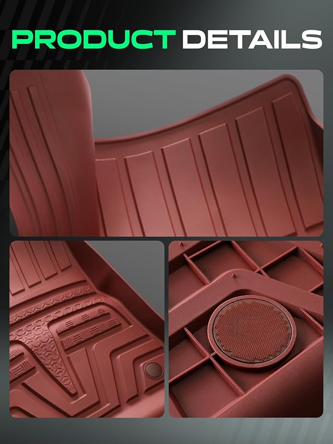 YHTAUTO for Tesla Model 3 2023 2022 2021 Floor Mats, All Weather TPE Car Mats Carpet, 1st & 2nd Row, Set of 3, Red