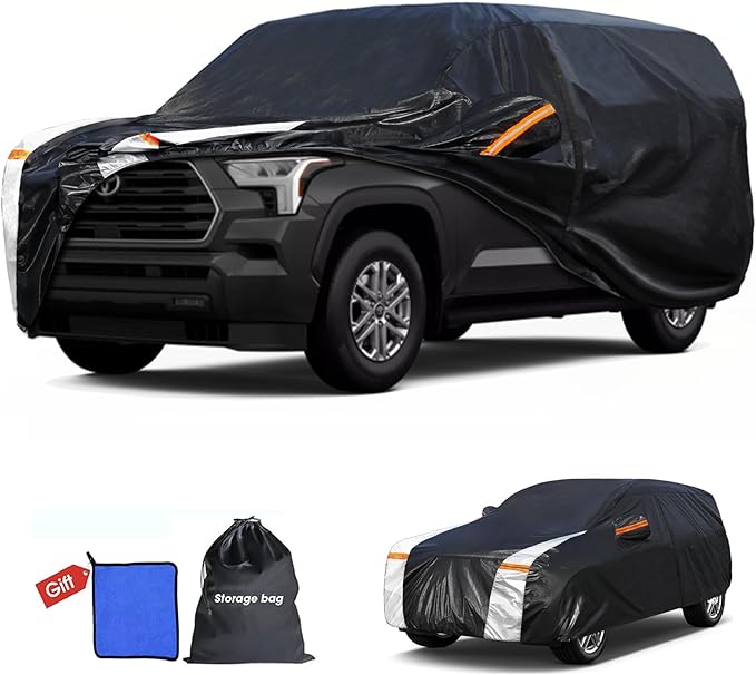 10 Layers Car Cover Custom Fit for Sequoia100% Waterproof All Weather Automobiles, Gift with Towel, Heavy Duty Car Covers for Rain Sun UV Protection with Door Zipper.