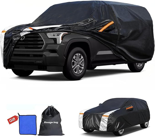 10 Layers Car Cover Custom Fit for Sequoia100% Waterproof All Weather Automobiles, Gift with Towel, Heavy Duty Car Covers for Rain Sun UV Protection with Door Zipper.