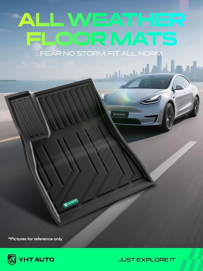 YHTAUTO Floor Mats & Cargo Mat Compatible with Tesla Model 3 Highland 2025 2024 Accessories, Custom Fit All Weather TPE Car Mats, Include Front Rear Trunk Cargo Liner & Rear Storage Liner & Odorless