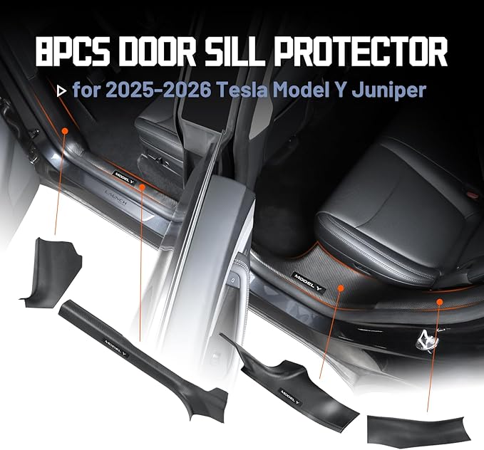 Carbon Fiber Door Sill Protector for Tesla Model Y Juniper 2025-2026 - Front & Rear Entry Guard Scuff Plate Set, 8PCS All-Weather ABS Interior Accessories