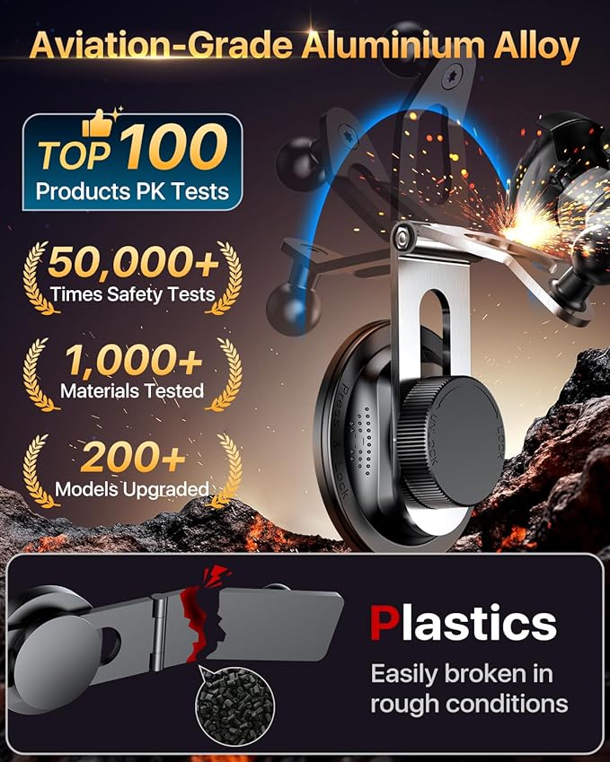Military-Grade for Tesla Phone Mount 2026【Foldable Heavy-Duty Metal & 360° Rotatable Arm】【90+LBS Safest Strongest & Patent Certs】【Extreme -40°F~203°F Resistant】 for Model 3 Y Cybertruck (Dark Gray)