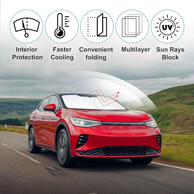 YYCKE Windshield Sun Shade Accessories Compatible with 2021-2023 2024 2025 VW ID.4 for Volkswagen Foldable Sunshade Sun Visor Blocks UV