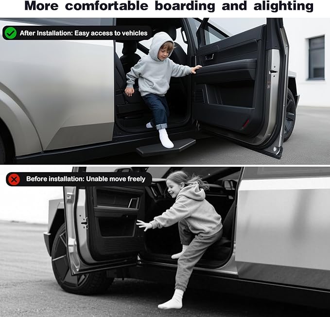4pcs Running Boards Compatible with Tesla Cybertruck – 800lbs Load Capacity, Heavy-Duty Carbon Steel Side Steps with All-Weather Anti-Slip Design, Bolt-On Installation, Hollow Style Accessory