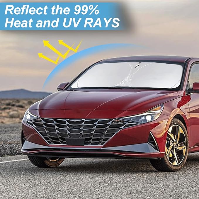 Custom Fit Sunshade for Elantra Windshield Sun Shade for 2021-2024 2025 2026 Hyundai Elantra Accessories Heat Insulation and Cooling Front Window Cover for Windshield for Elantra Interior Protection