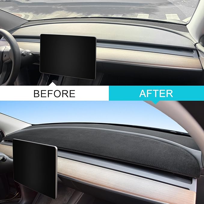 MASHA Dashboard Cover for Tesla Model 3/Y, Flannel Dashboard Pad Dash Mat Compatible with Tesla Model Y Model 3 2017-2021 2022 2023 Dashboard Decorative Interior Auto Accessories