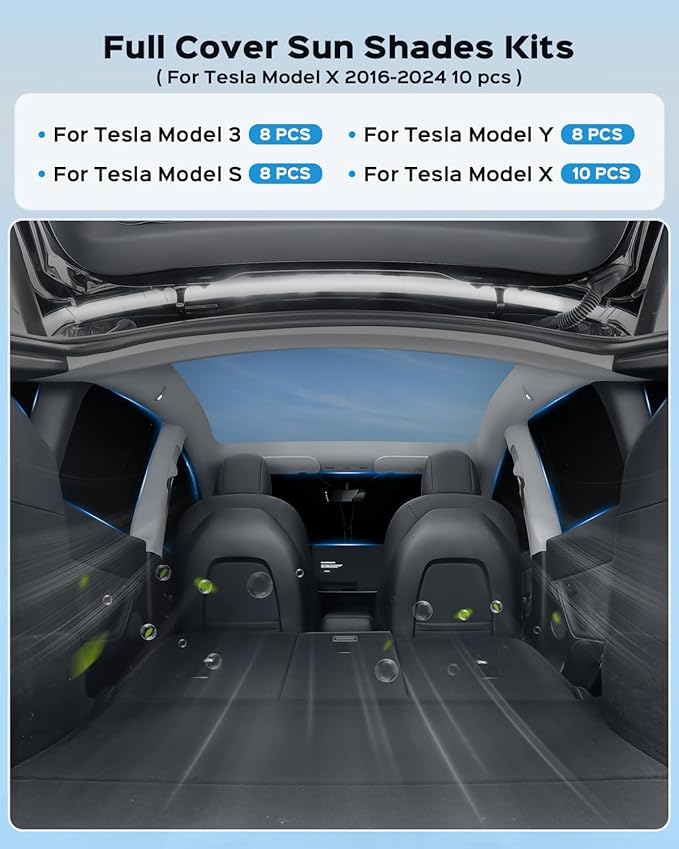 10-PCS Windshield Sunshade for Tesla Model X (2016-2024), Front & Rear Side Window Privacy, Sun Shade Cover, Sun Visor, Thermal Insulated Model X Accessories