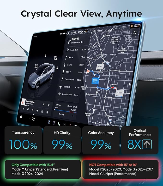 Wigoo Tesla New Model Y Juniper & Model 3 HD Screen Protector [No Fingerprint & HD Clear] Model 3 Highland/New Model Y Juniper Accessories, 15.4" Tempered Glass Protector with Alignment Kit