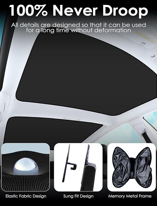 Tesla Model 3 Y Roof Sunshade Accessories 2024-2020 Visor Sunroof Sun Shade UV Reflector 2PCS Reflective Covers Block Harmful UV Rays Glare (Ice Black)