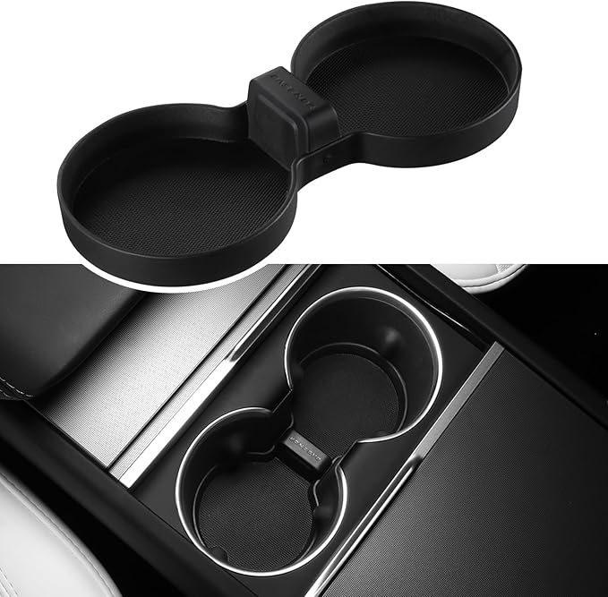 BASENOR Cup Holder Insert Mat for 2026 2025 Tesla Model Y Juniper 2024 2025 2026 Tesla Model 3 Highland TPE Cup Holder Coaster Center Console Mat Tesla Accessories (Standard/Premium/Performance)