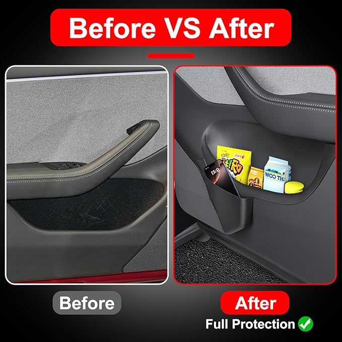 2025 2026 Tesla Model Y Juniper Door Organizer Trays - Upgraded TPE Door Side Storage Box with 2 Extra Storage Bags Set of 4 Black