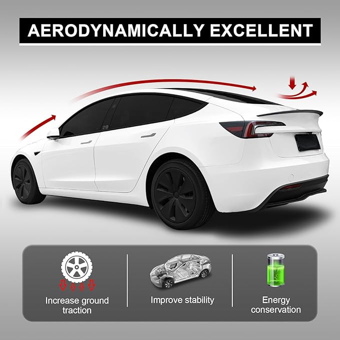Spoiler Fit for Tesla Model 3 2024 2025, Upgrade ABS Material Rear Spoiler Wing OEM Rear Trunk Lip, Model 3 Highland Accessories (Matte Carbon Fiber)