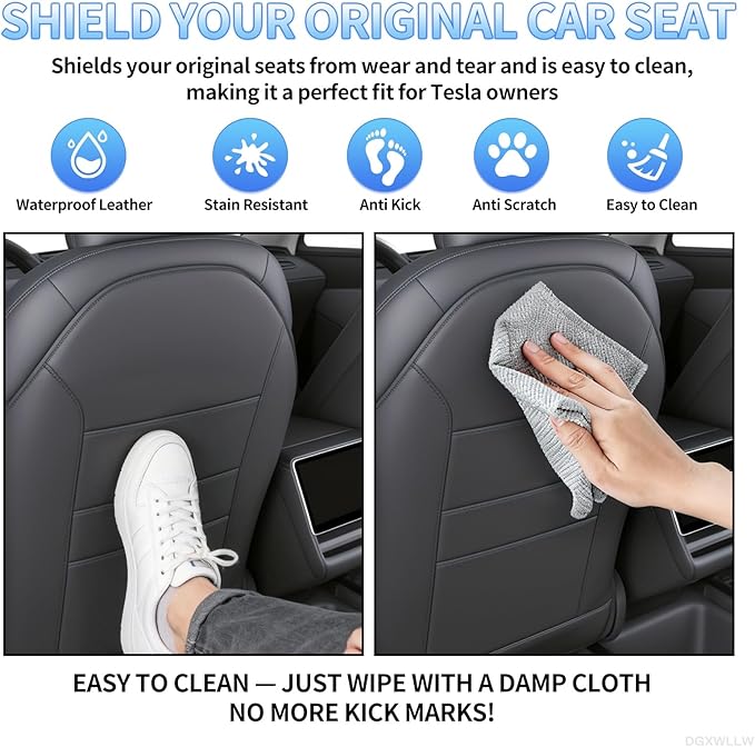 Seat Back Protector for Tesla Model Y Juniper/3/X/S Accessories Leather Kick Protectors Mats with Dual-Layer Organizer Pockets for Drivers Waterproof Scratchproof Dirt-Resistant Backseat Cover