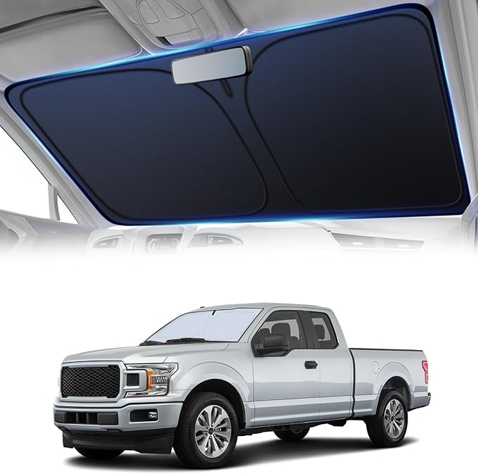 Windshield Sun Shade for Car, 4-Layer Reflective Sunshade Blocks Heat & UV, Sun Shade Windshield Keeps Interior Cooler, Pop-Up Design, Folds Quickly for Storage | For Trucks & Large Vehicles (69"x36")