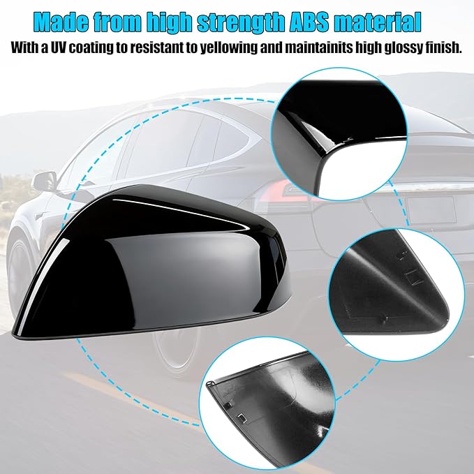 Jaronx Compatible with Tesla Model X Mirror Cover Replacement 2016-2025, Left Driver Side Clip-on Rear View Mirror Cover Cap for Tesla Model X Accessories 1054430-00-D (Black)