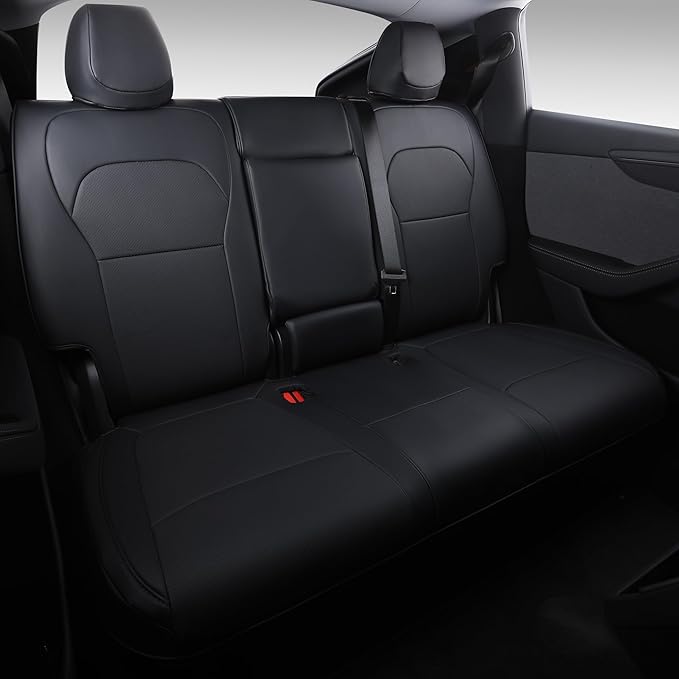 Custom Fit Seat Covers for 2025 2026 Tesla Model Y Juniper (5-Seater) - Ventilated Seats & Rear Screen Compatible - Nappa Leather Full Set Car Seat Protectors (Black, Model Y 2025)