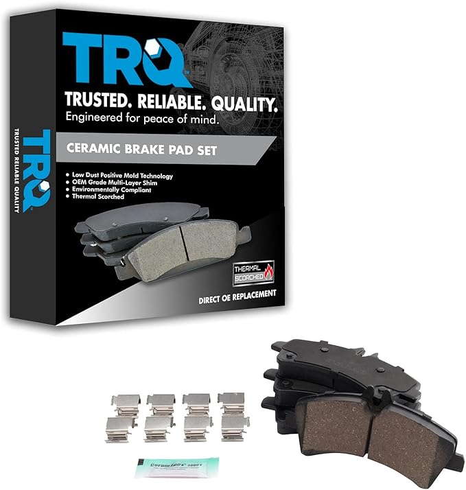TRQ Rear Brake Pads Ceramic Hardware Compatible with 2007-2009 Dodge Sprinter 3500 2007-2018 Freightliner Sprinter 3500 2018 Sprinter 3500XD 2010-2018 Mercedes-Benz Sprinter 3500