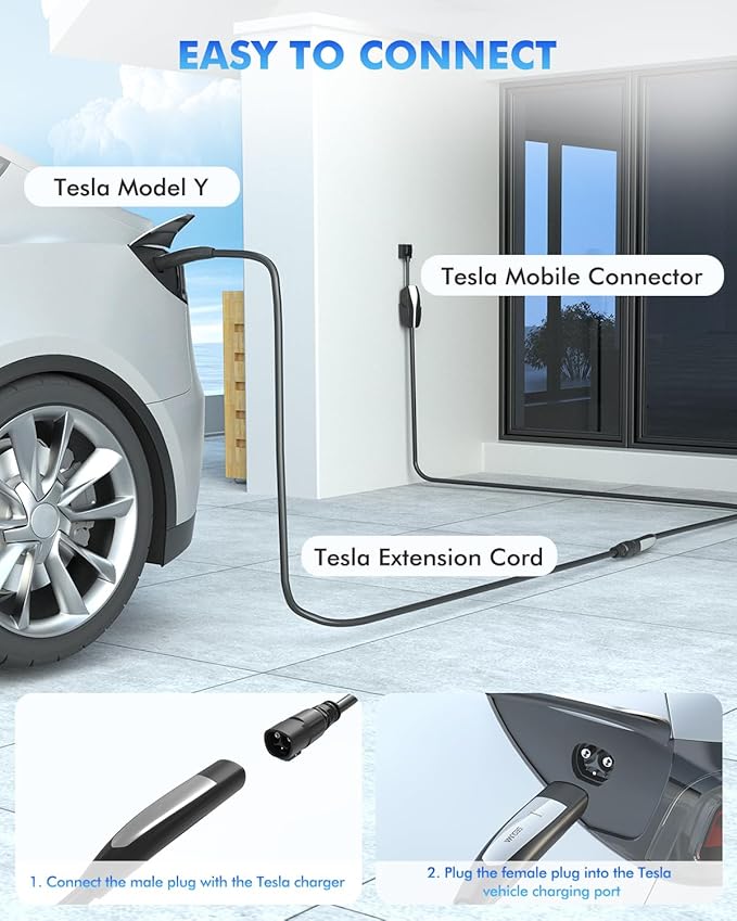 SEGUMA EV Charger Extension Cable for Tesla, Up to 50A 21FT 240V 12KW NACS Extension Cable for Level 1&2 NACS Charger,Tesla Wall Connector, Tesla Extension Cord for Model Y/X/3/S
