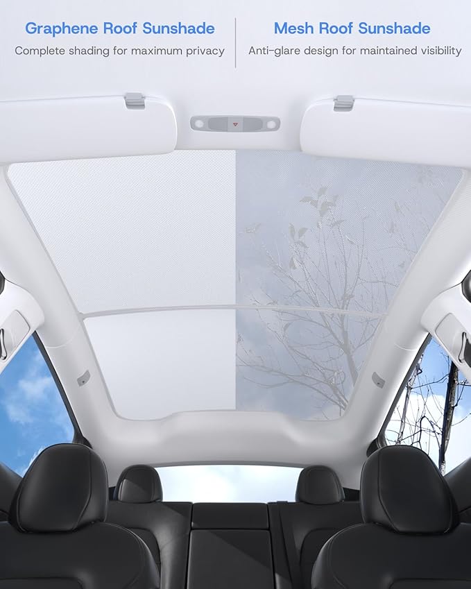 Upgraded Sunshade Roof for Tesla Model Y Juniper Accessories 2025 2026, [Mesh Fabric& No-Sag & Magnetic Design] Heat Insulation Class Roof Sun Shade for Tesla Model Y Accessories, Gray, 2PCS