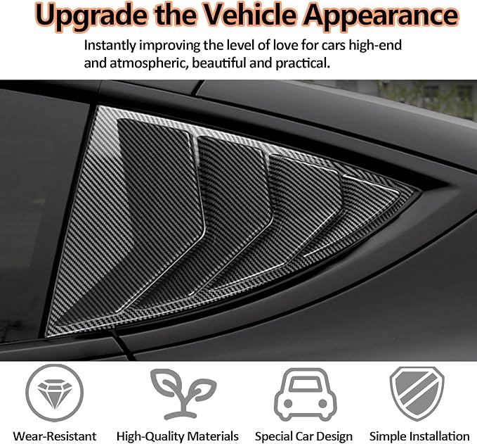 Window Louvers Fits for Tesla Model Y 2021 2022 2023 2024 2025 Accessories Rear Side Window Louvers Windshield Sun Shade Cover Auto Exterior Decoration Trim Accessories(Carbon Fiber)