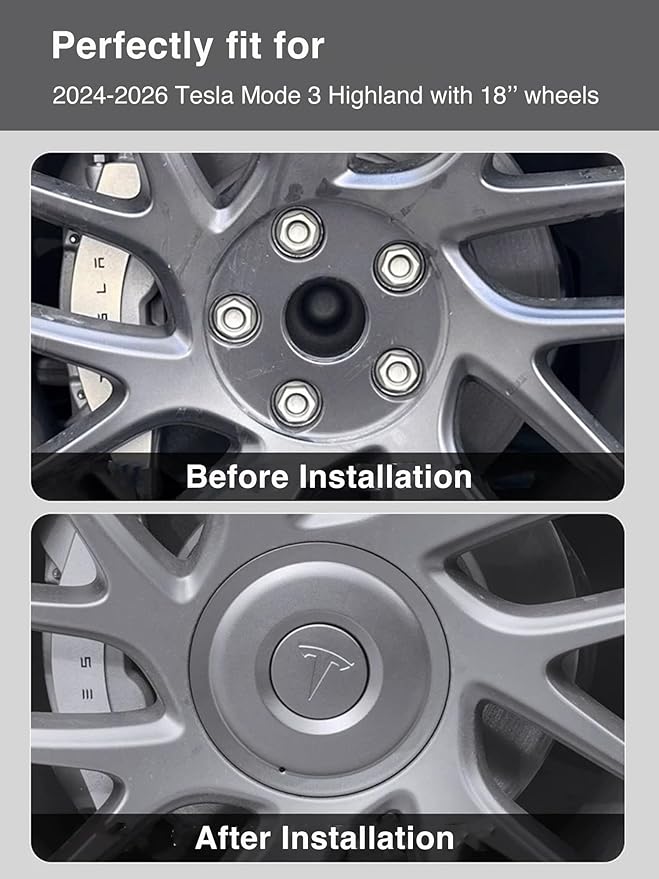 Wheel Center Caps for Tesla 2024 2025 2026 Model 3 Highland Wheel Hub Caps with Brand Caps Model 3 Wheel Covers Hubcaps Replacement Tesla Decoration Accessories (Not fit 2017-2023 Model 3)