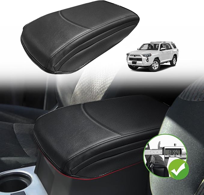Muslogy Center Console Armrest Cover Fit for Toyota 4Runner 2010-2024 Accessories, Comfort Armrest Pad Console Lid Cushion Vegan Leather 1-Inch Extra Thick