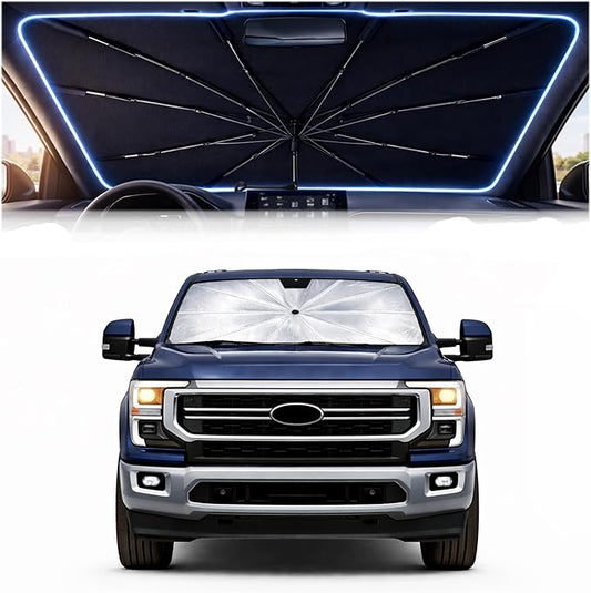 2026 Upgraded Car Windshield Sun Shade Umbrella - Custom-Fit for Ford F-250 2021-2026 Umbrella Sunshade,Easy Install,UV Protection & Heat Reflective,Keep Interior Cooler with Storage Bag