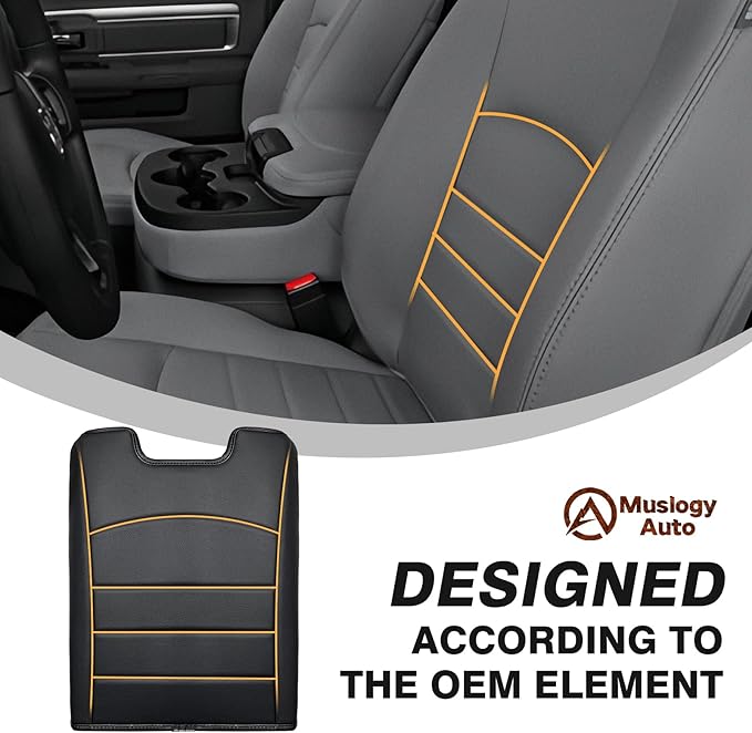 Muslogy Center Console Armrest Cover Fit for Dodge Ram 1500 2013-2018 & 2013-2026 Ram 2500/3500 Accessories, Comfort Armrest Pad Console Lid Cushion Vegan Leather Regular Thick(Jump Seat ONLY)