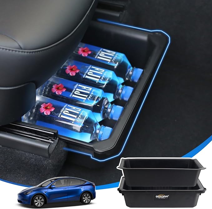 GEEDAR Under Seat Storage Box Organizer for Tesla Model Y (1 pack), Upgraded ABS + TPE Double Layer Hidden Storage Box, Washable Underseat Storage Organizer fit Tesla Model Y Accessories 2021-2024