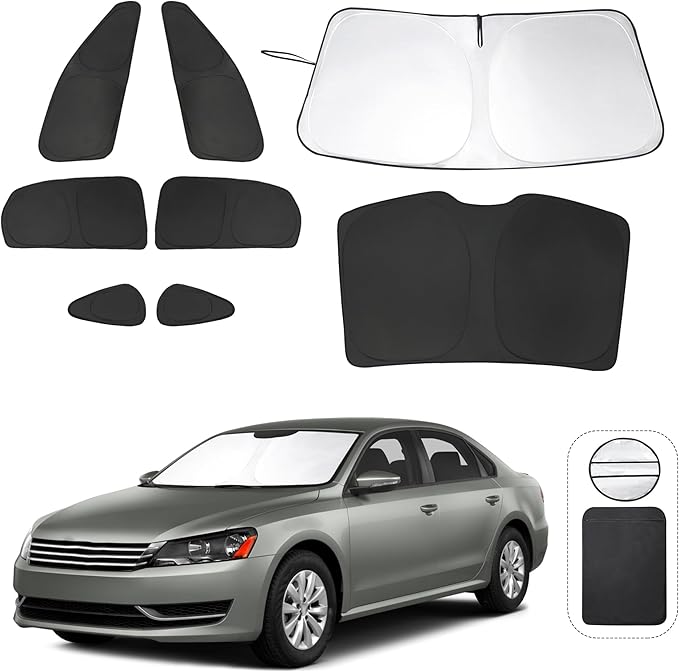 8PCS YYCKE Window Shades for Passat 2012-2022 for Volkswagen VW Accessories Car Side Full Windows Rear Triangular Windshield Sun Shade Sun UV Rays & Privacy Protection for Camping,Napping,and Relaxing