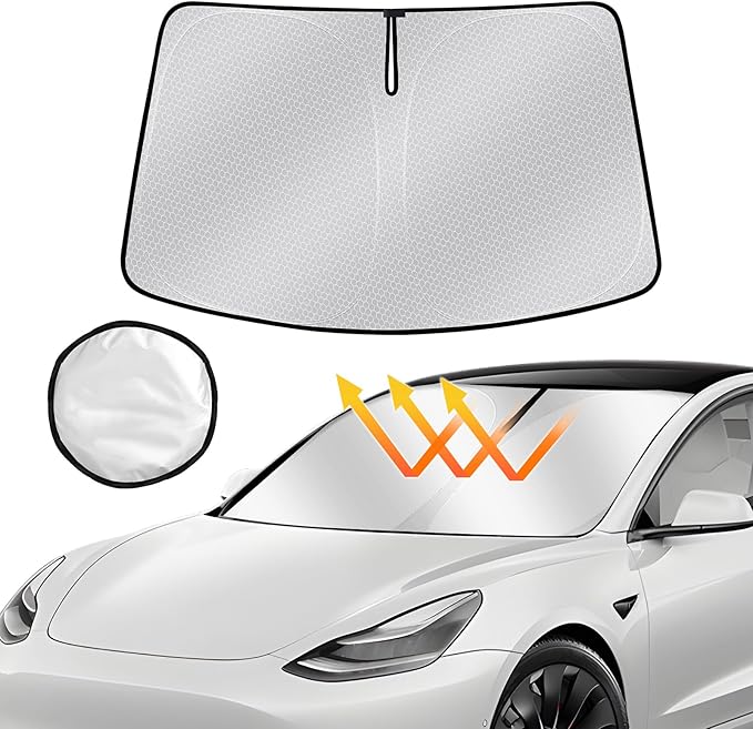 Windshield Sun Shade for 2017-2025 2026 Tesla Model 3/2020-2025 2026 Model Y, Upgraded Nano Materials Front Window Shade Cover for Model Y Juniper, Foldable Sunshade for Model 3 Highland