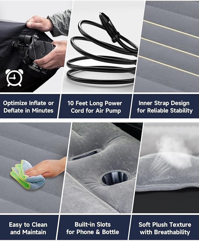 Umbrauto Custom Fit Air Mattress for Tesla Model Y/Juniper, 2026 Upgraded Inflatable Camping Bed for Back Trunk, Soft Flocking Surface+Reinforced Bottom Sleeping Pad w/Pump for Outdoor Travel