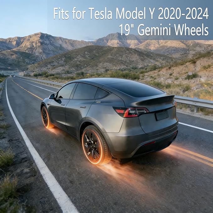 KAVANIC 4Pcs Wheel Covers fits for Tesla Model Y 19Inch 2020-2024 Matte Black Rim Protector Support Logo Range Improvement OEM Style for Model Y Hubcaps for 19" Gemini Wheels (RWD/AWD)