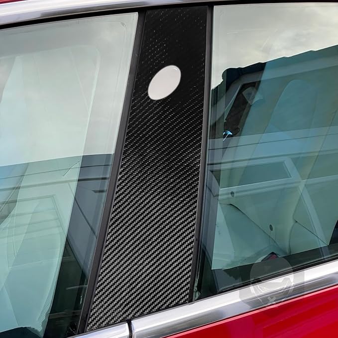 Carbon Fiber Sticker Car Pillar Posts Door Window Panel Cover Car Exterior Trim Compatible with Tesla Model 3 Accessories 2024 2025 Decorative Sticker Anti-Kick Film Protective Pad Style A