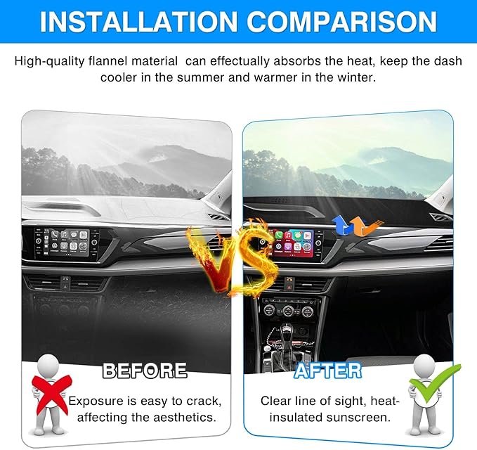 Autorder Dashboard Cover Mat for 2022-2025 2026 Volkswagen Taos S SE SEL Accessories Dash Cover Flannel Dash Mat Sunshade Glare UV Rays Protector