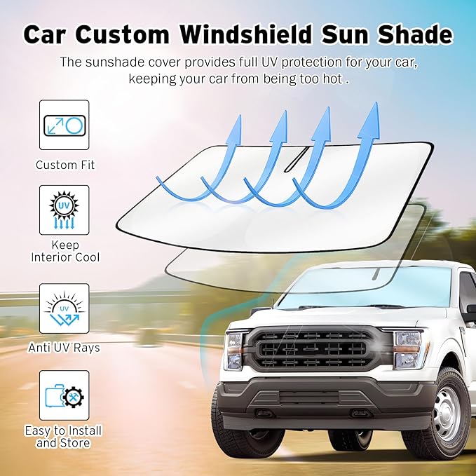Windshield Sun Shade for 2021-2024 2025 Ford F-150/2022-2025 F150 Lightning, Upgraded Nano Materials Front Window Shade Cover for Ford F 150 Accessories, Foldable Sun Visor Protector Block UV Rays