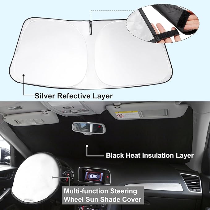 YYCKE Windshield Sun Shade Accessories Compatible with 2021-2024 2025 Sorento SUV for Kia Foldable Sunshade Sun Visor Blocks UV