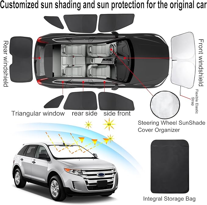 TINGLU Window Shades for Ford Edge 2007-2014 Accessories Car Side Full Windows Rear Triangular Windshield Sun Shade Sun UV Rays & Privacy Protection for Camping,Napping 8PCS