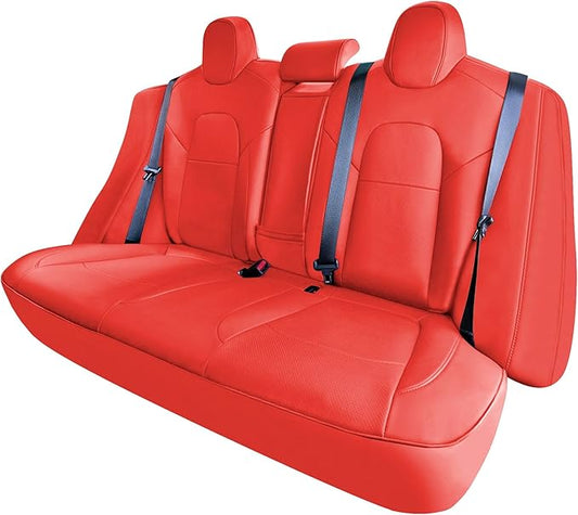 FH Group Custom Fit Car Seat Covers Specifically Made for 2017–2023 Tesla Model 3 Rear Set Solid Red Faux Leather Car Seat Covers, Waterproof Automotive Seat Covers, Tesla Accessories