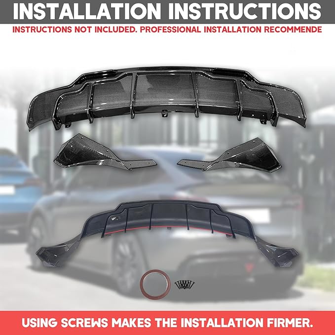 Rear Diffuser for 2017-2023 Tesla Model 3, Rear Bumper Lip Valance Panel Tesla Model 3 Accessories (Carbon Fiber)