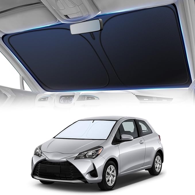 Windshield Sun Shade for Car, 4-Layer Reflective Sunshade Blocks Heat & UV, Sun Shade Windshield Keeps Interior Cooler, Pop-Up Design, Folds Quickly for Storage | for Sedans and SUVs (55"x27")