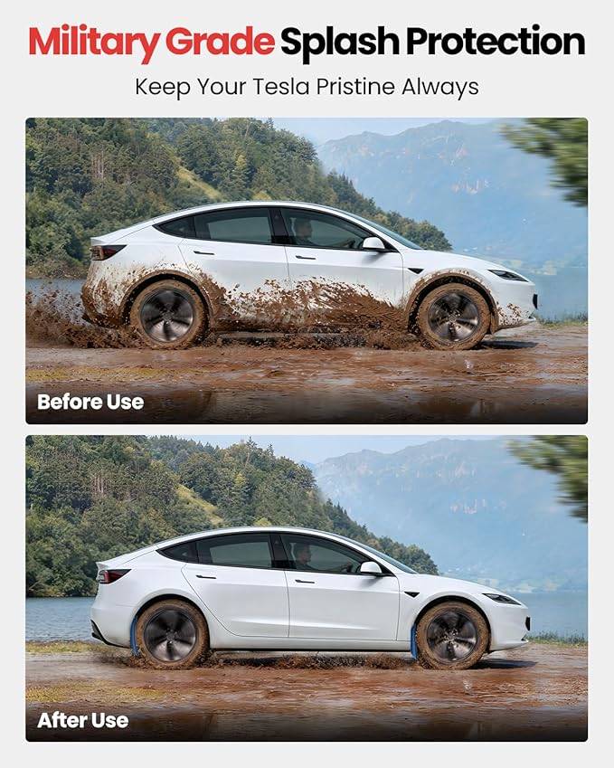 REEVAA 2026 Tesla Model 3 Highland Accessories - Mud Flaps [Protect Paint, No Drilling Required] All-Weather Splash Guard Body Kits for Model 3 Highland 2024-2026, Black (Set of 4)