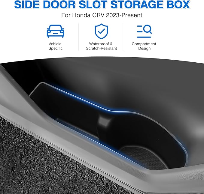 Car Door Side Storage Box and Trash Can for Honda CR-V 2023-Present, 4 Compartments, Black, Matte, Scratchproof, 9L Capacity, 50 lbs Max Weight, Easy Install